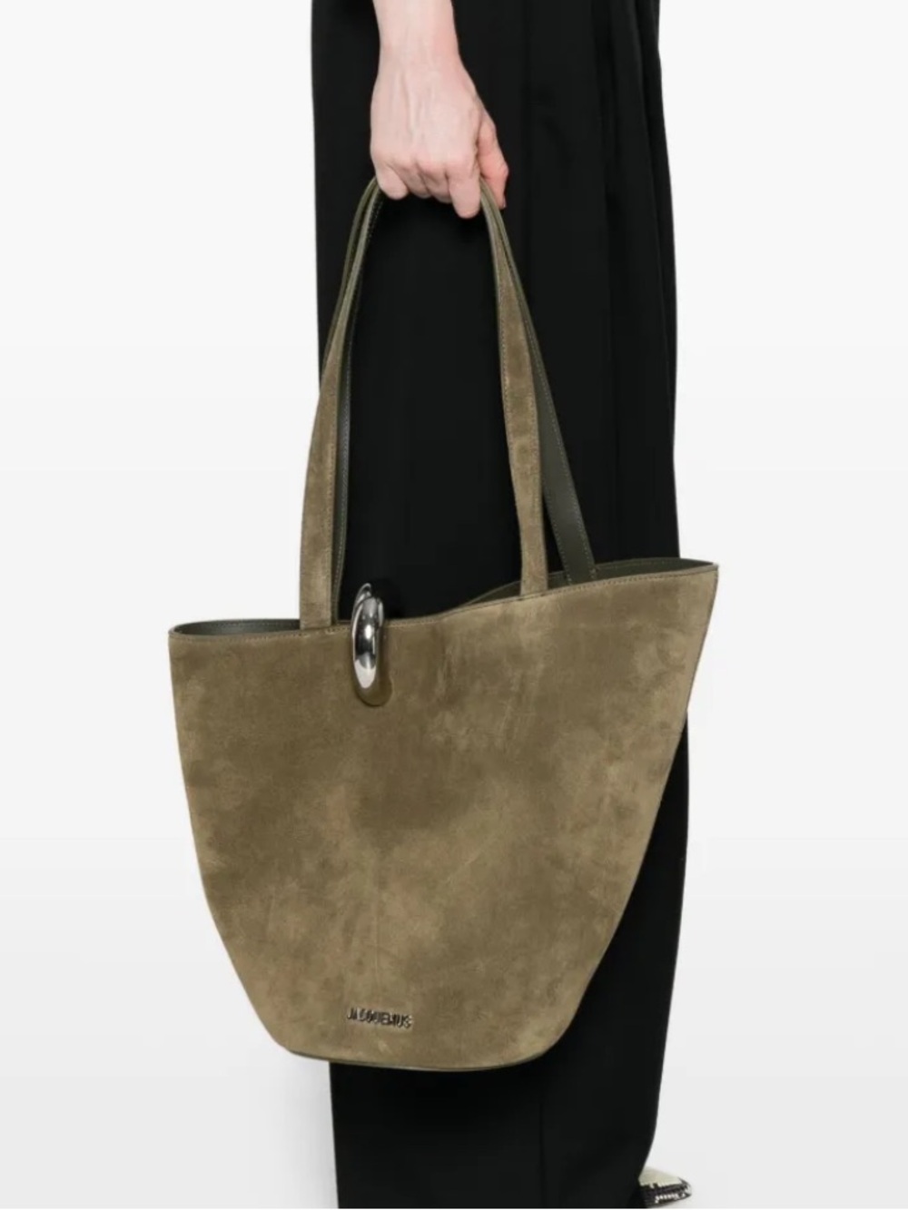 Jacquemus Olive Green The Bamba suede tote bag
